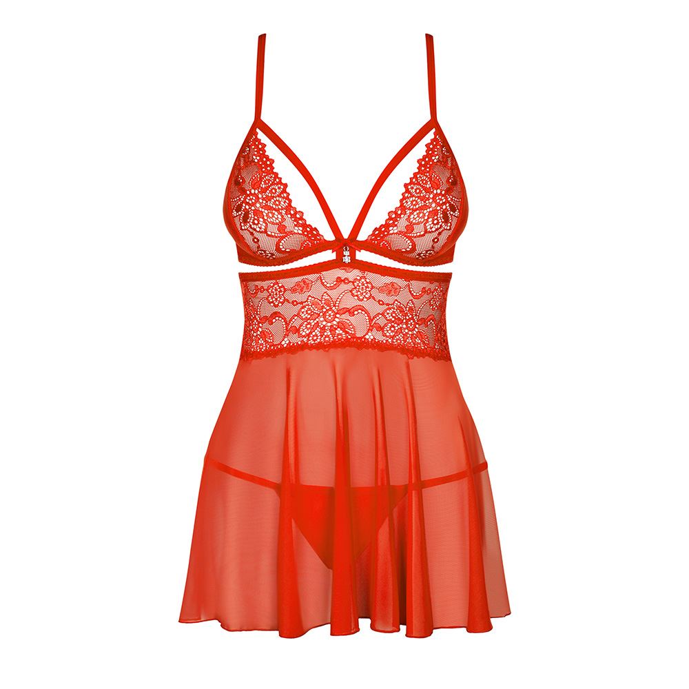 Obsessive - 838-BAB-3 babydoll & thong XXL - Red - UABDSM