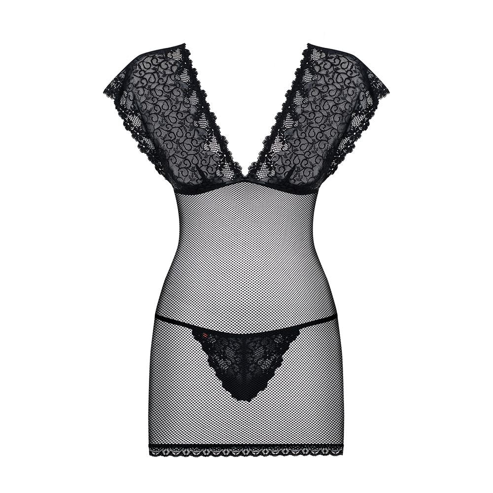 Obsessive - 821-CHE-1 chemise & thong L/XL - Black - UABDSM
