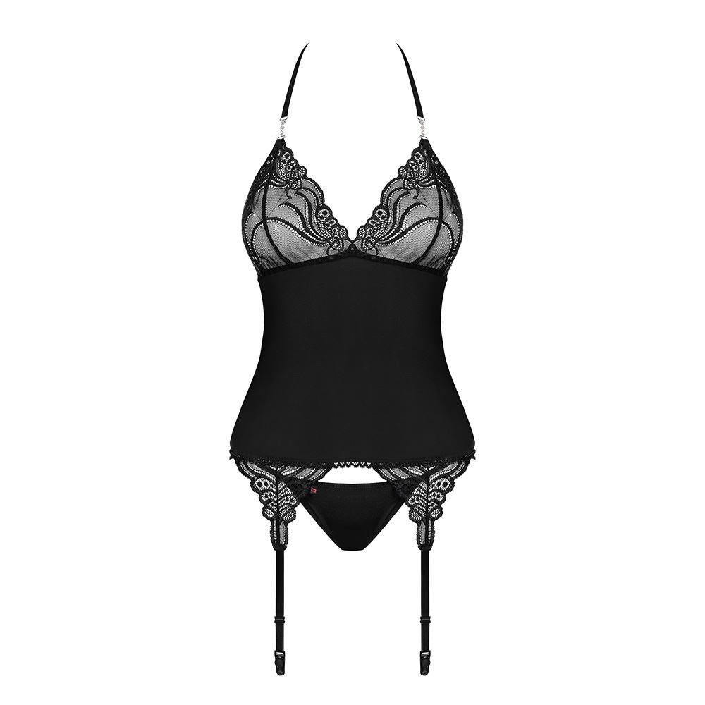 Obsessive - 828-COR-1 corset & thong S/M - Black - UABDSM