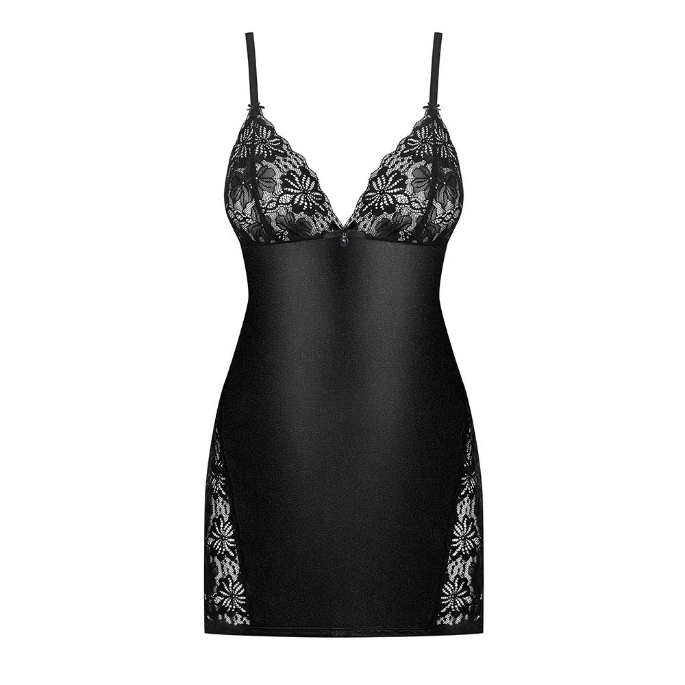 Obsessive - 846-CHE-1 chemise & thong S/M - Black - UABDSM