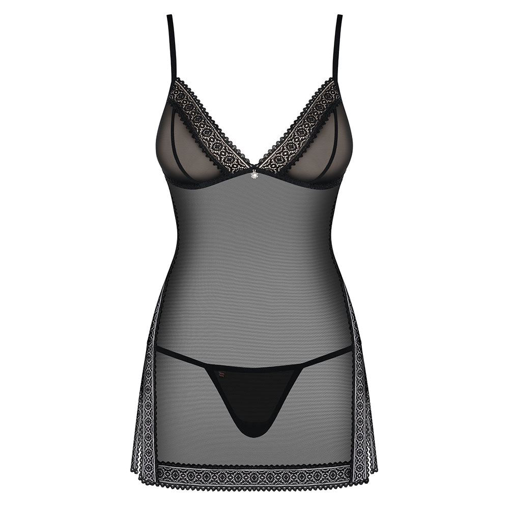 Obsessive - 862-CHE-1 chemise & thong L/XL - Black - UABDSM