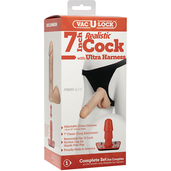 Vac-U-Lock 7 Inch Realistic Cock With Ultra Harness - UABDSM