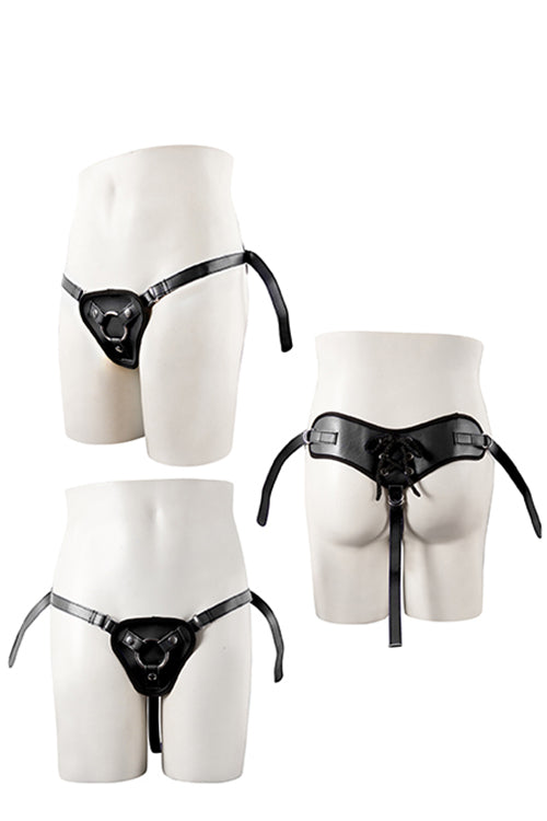 Strapon Black Pu Harness With Two Rings