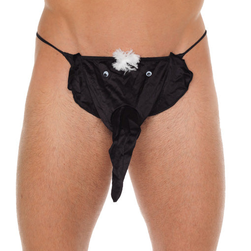 Mens Black G-String With Elephant Animal Pouch - UABDSM