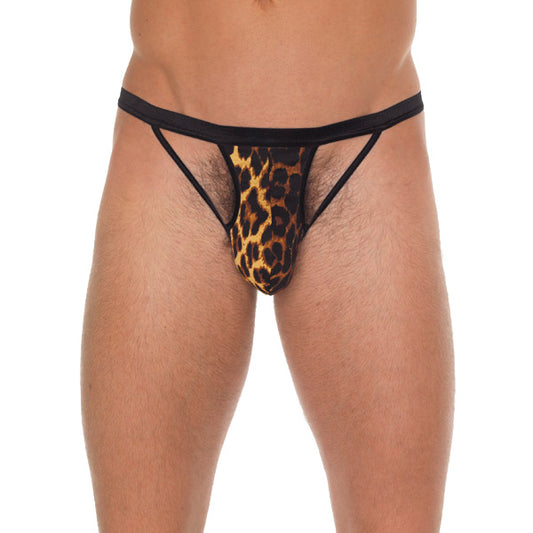 Mens Black G-String With Black Straps To Animal Print Pouch Mens Black G-String With Black Straps To Animal Print Pouch - UABDSM