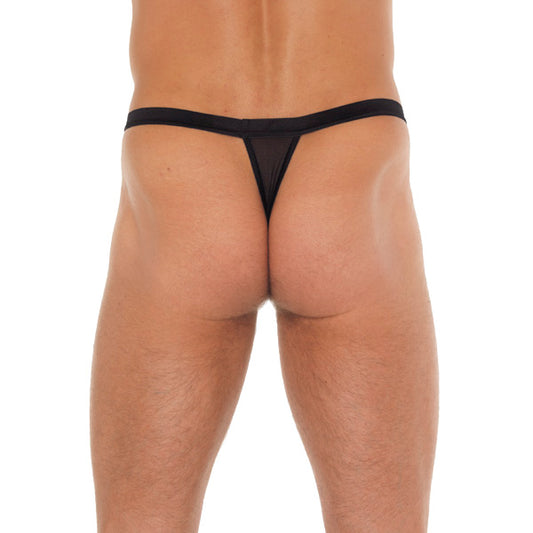 Mens Black G-String With Black Straps To Animal Print Pouch - UABDSM