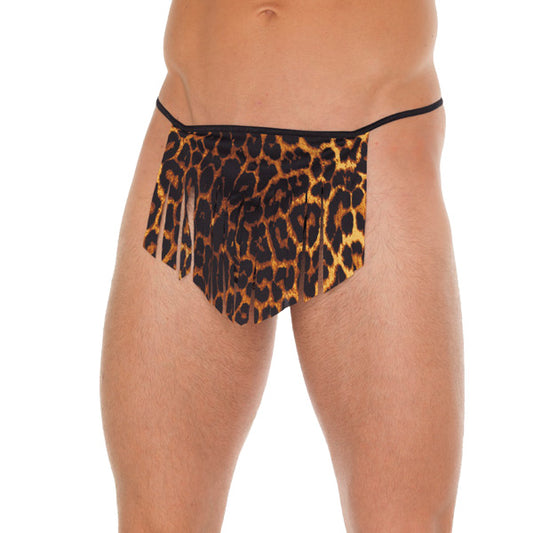 Mens Black G-String With Leopard Loincloth Mens Black G-String With Leopard Loincloth - UABDSM