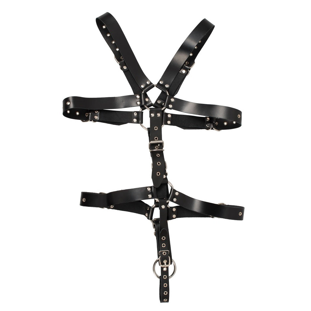 Zado Mens Leather Adjustable Harness With Cock Ring - UABDSM