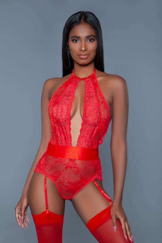 Ophelia Lace Garter Bodysuit - Red Ophelia Lace Garter Bodysuit - Red - UABDSM