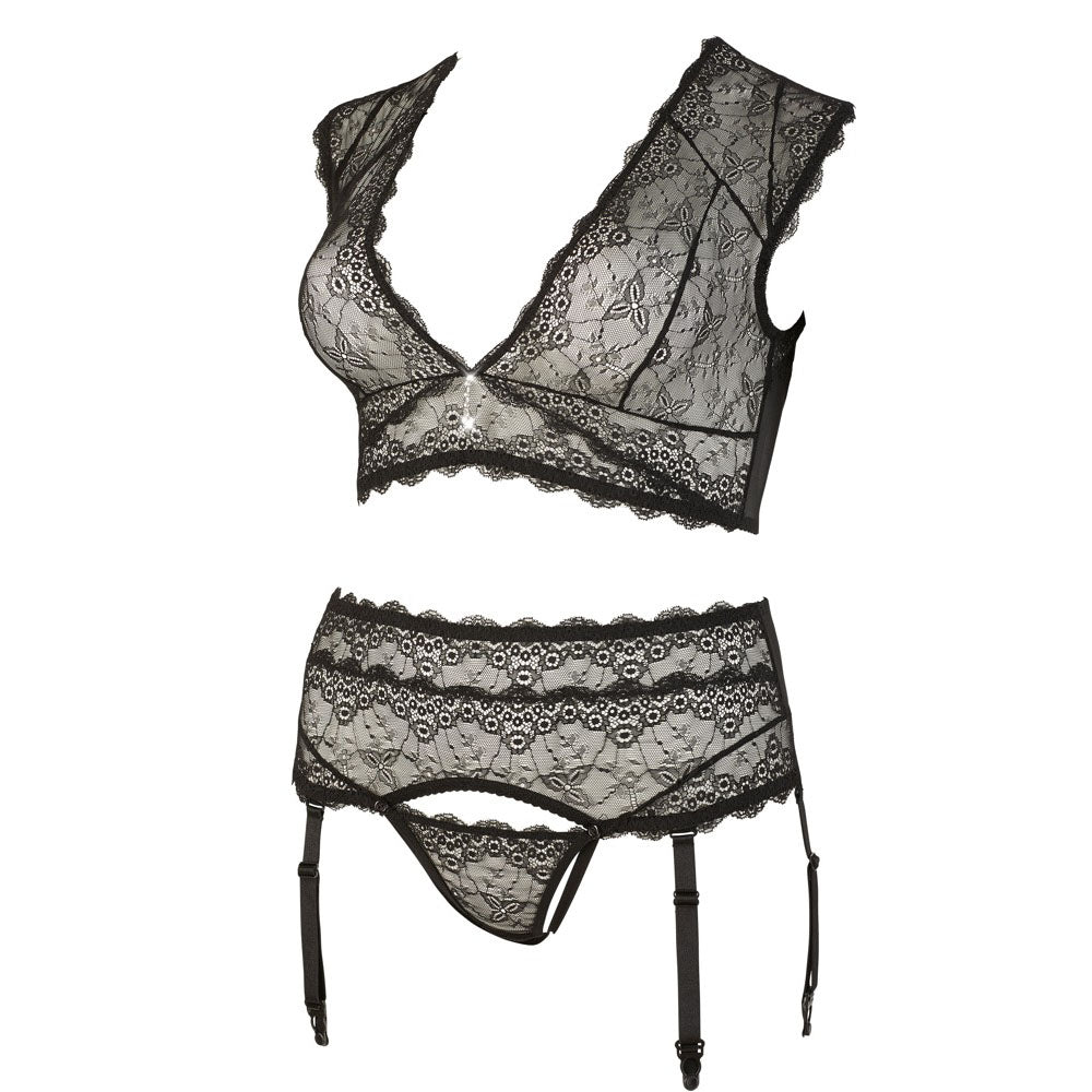 Cottelli Plus Size Bralette and String Set Black - UABDSM