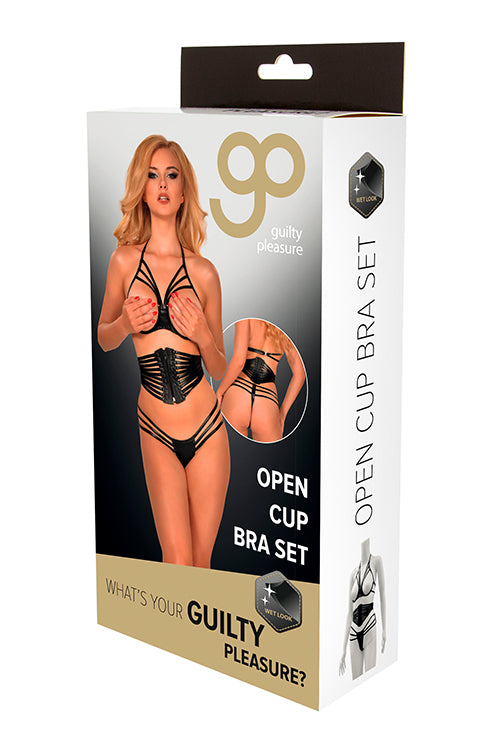 Gp Wet Look Open Cup Bra Set Xl