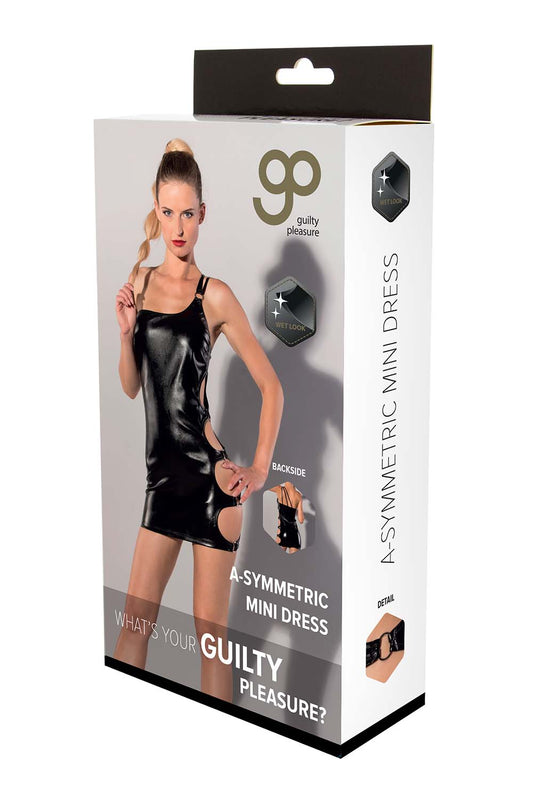 Gp Wet Look A-symmetric Mini Dress Black