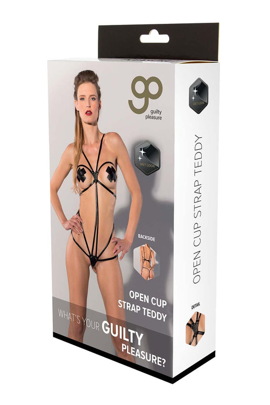 Gp Wetlook Open Cup Strap Teddy Black