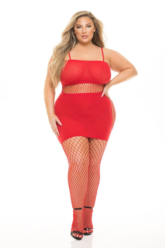 Set The Tone 3pc Fishnet Set Red Plus Size Set The Tone 3pc Fishnet Set Red Plus Size