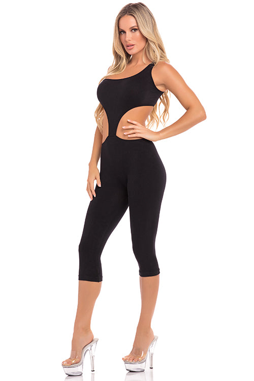 One Shoulder Cropped Catsuit Black S/m