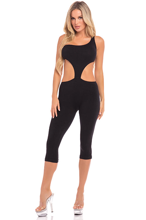 One Shoulder Cropped Catsuit Black M/l One Shoulder Cropped Catsuit Black M/l