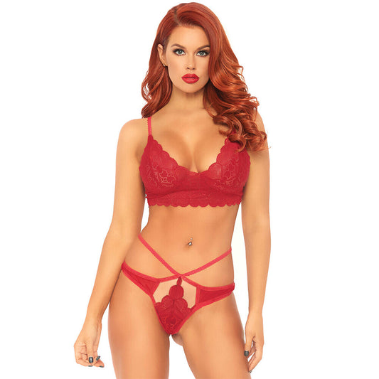 Leg Avenue Sweetheart Lace Bralette Set Red - UABDSM