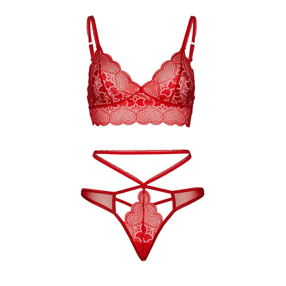 Leg Avenue Sweetheart Lace Bralette Set Red - UABDSM