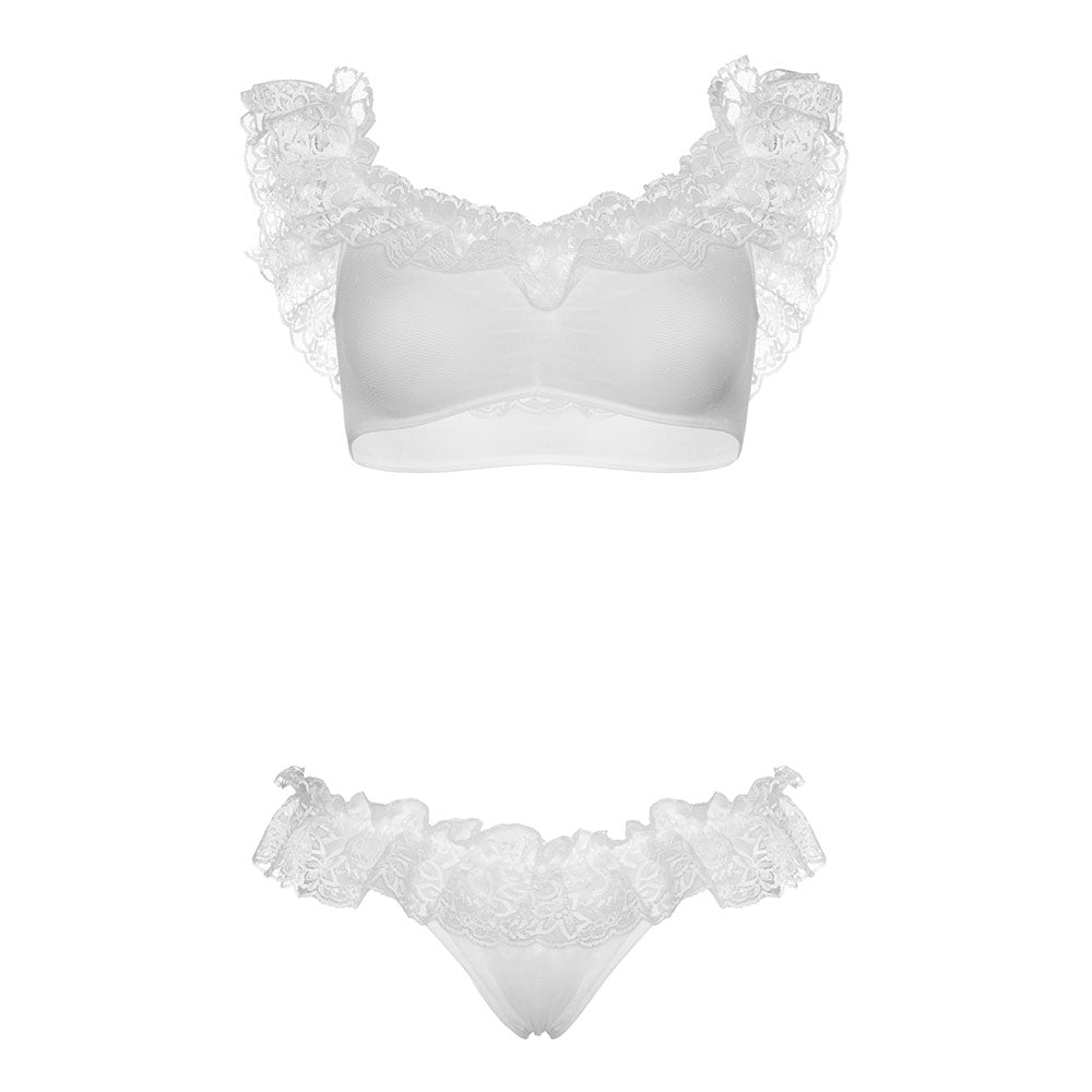Leg Avenue Lace Ruffle Crop Top and Panty UK 6 to 12 - UABDSM