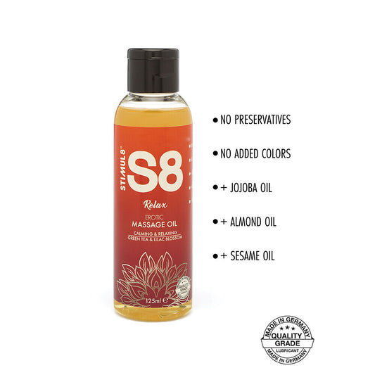 S8 Relax Erotic Massage Oil Green Tea and Lilac Blossom 125ml - UABDSM