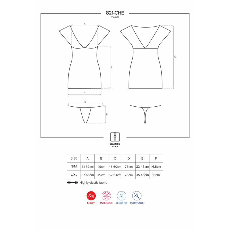 821-CHE-1 Chemise and Thong Black - UABDSM