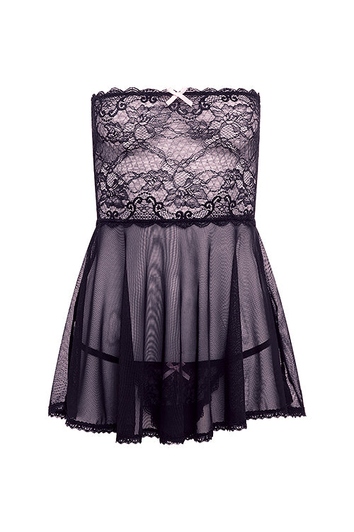 Barely Bare Mesh & Lace Baby Doll Black