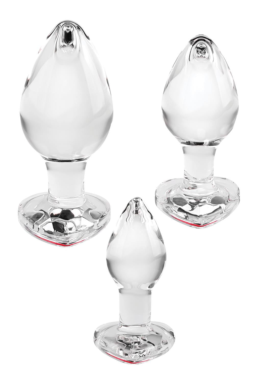 Adam Et Eve Red Heart Gem Glass Plug Set