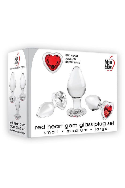 Adam Et Eve Red Heart Gem Glass Plug Set