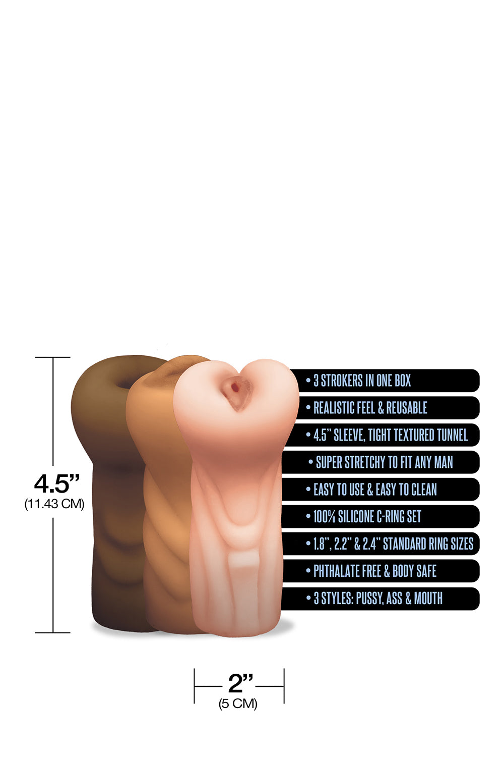 Happy Ending Mstr B8 Six Pack Ass Mouth Pussy Stroker W/six Rings