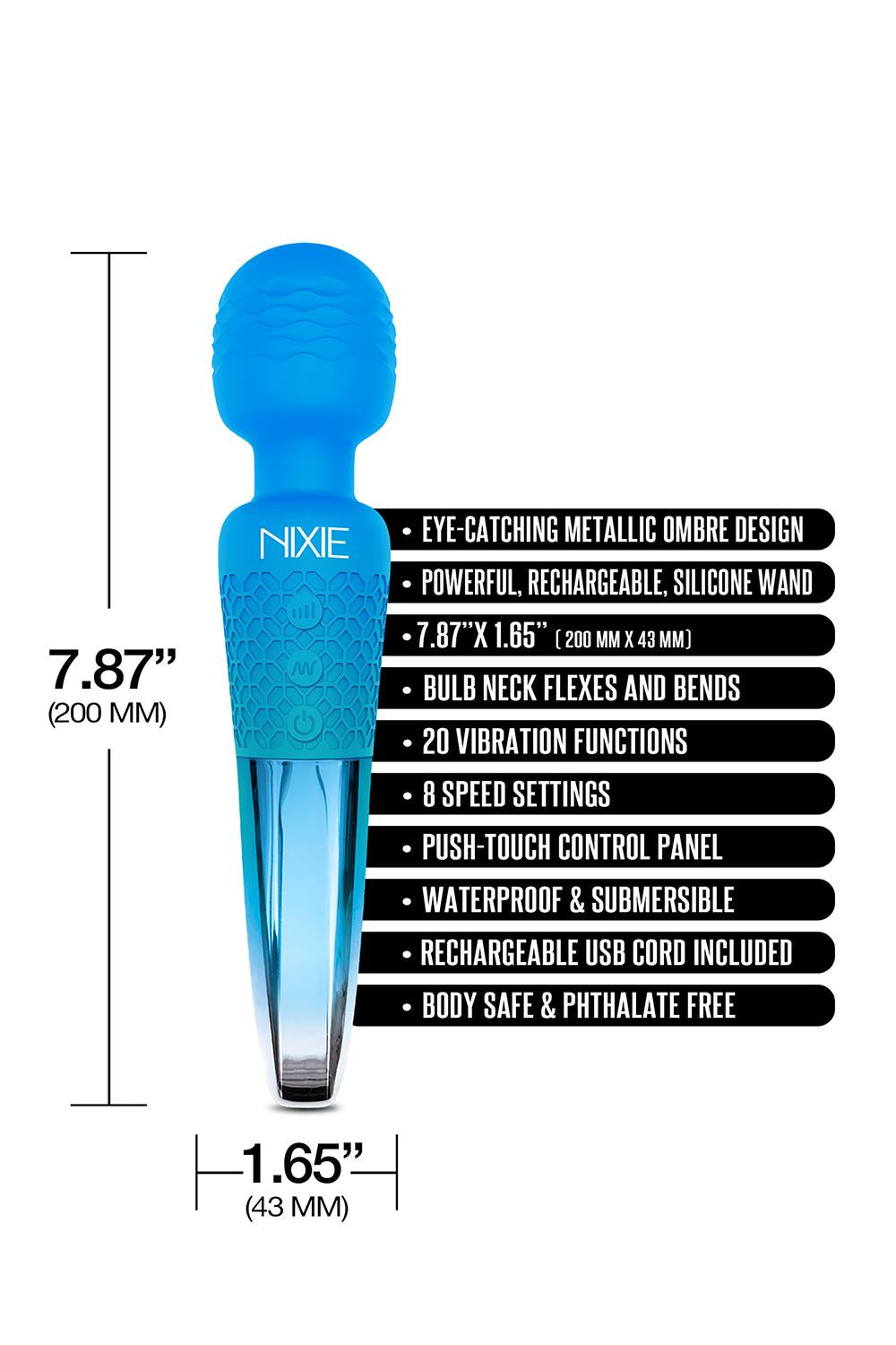 Nixie Rechargeable Wand Massager Blue Ombre Metallic