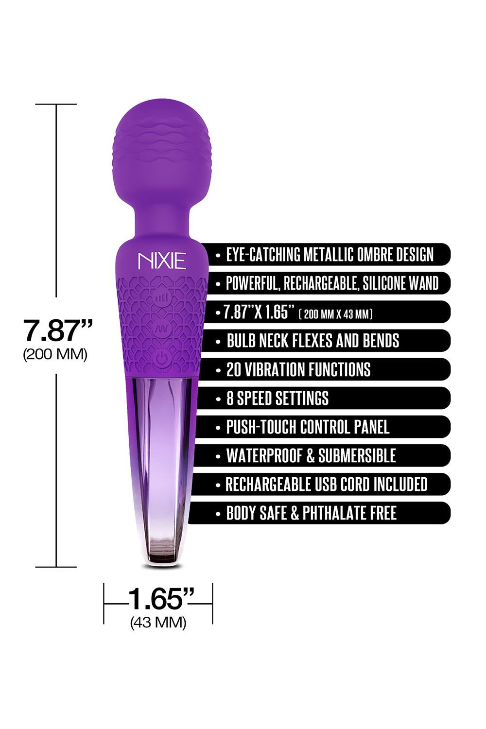 Nixie Rechargeable Wand Massager Purple Ombre Metallic