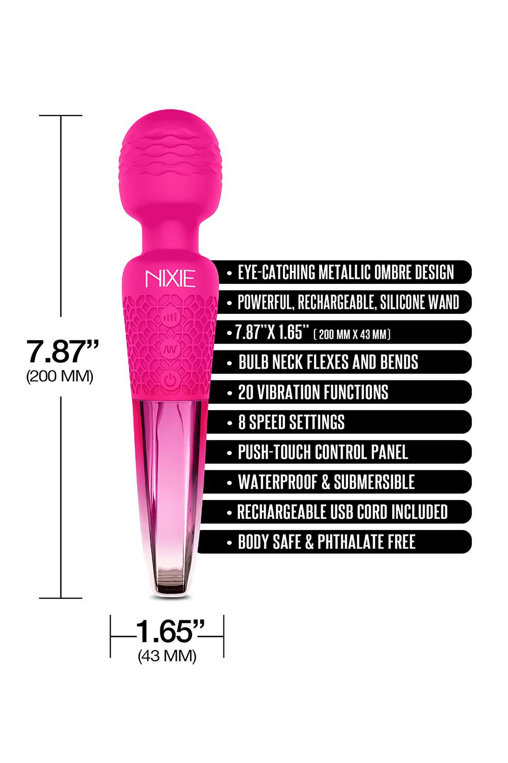 Nixie Rechargeable Wand Massager Pink Ombre Metallic