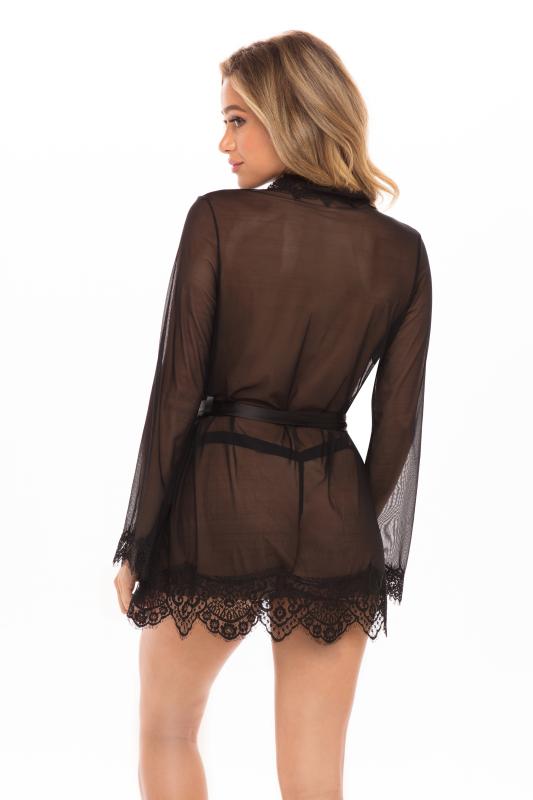 Sheer Kimono With Thong - Black - UABDSM