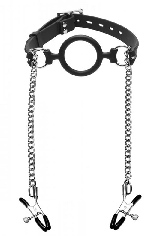 Mutiny Silicone O-Ring Gag With Nipple Clamps Mutiny Silicone O-Ring Gag With Nipple Clamps - UABDSM