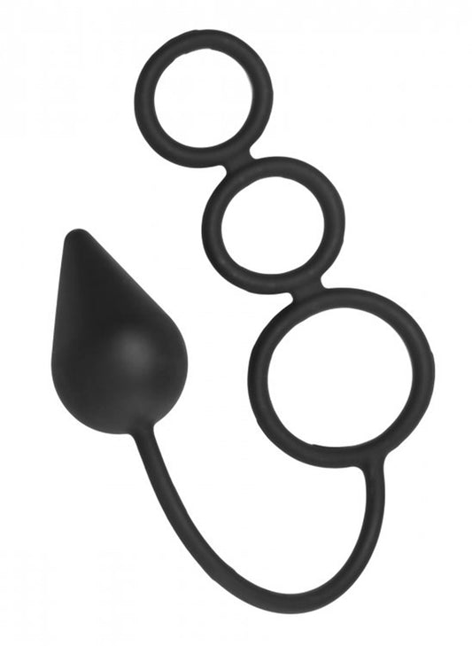 Triple Threat Silicone Tri-Cock Ring And Plug Triple Threat Silicone Tri-Cock Ring And Plug - UABDSM