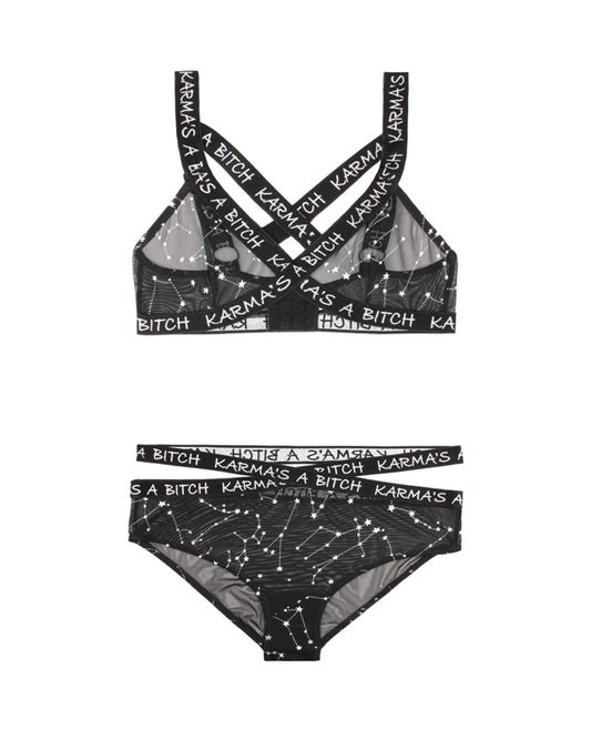 Bra Set With Zodiac Print - Black/Metallic Bra Set With Zodiac Print - Black/Metallic - UABDSM