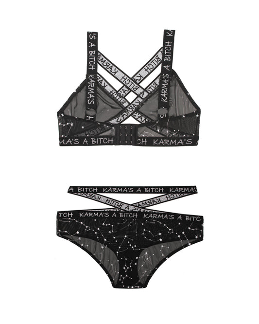 Bra Set With Zodiac Print - Black/Metallic - UABDSM