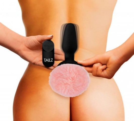 Vibrating Anal Plug With Bunny Tail - Pink - UABDSM