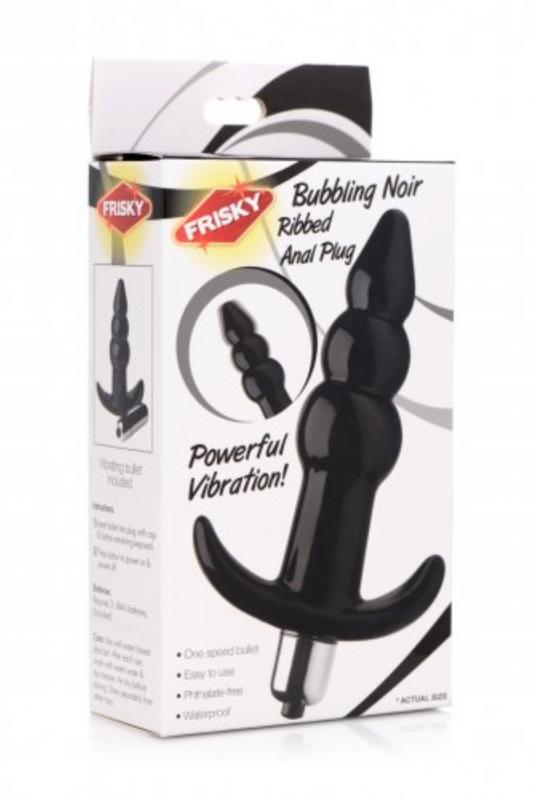Bubbly Vibrating Anal Plug With Ribbing - Black - UABDSM