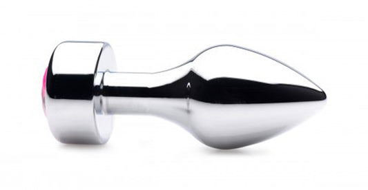 Aluminum Butt Plug With Pink Crystal - Medium - UABDSM