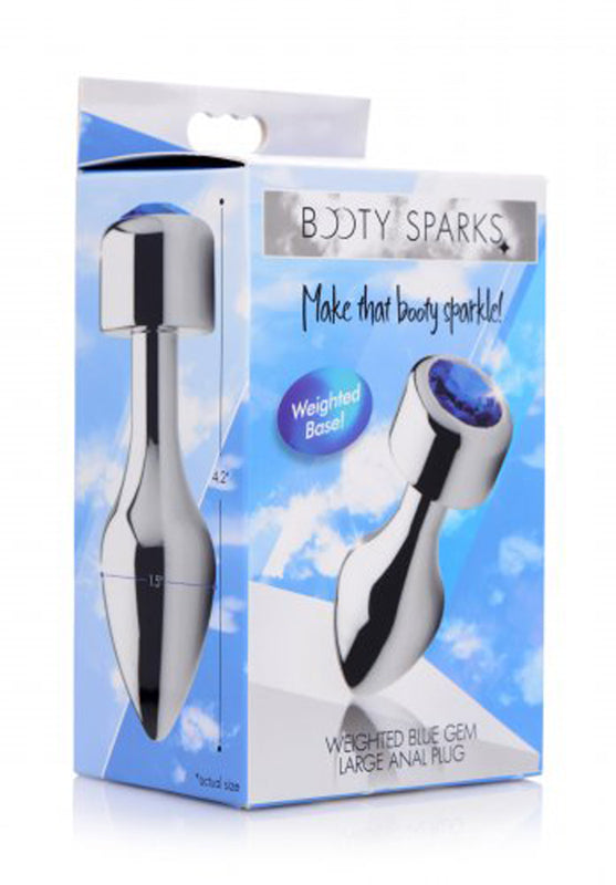 Aluminum Butt Plug With Blue Crystal - Large - UABDSM