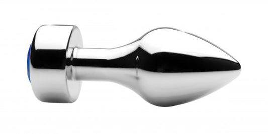 Aluminum Butt Plug With Blue Crystal - Medium - UABDSM