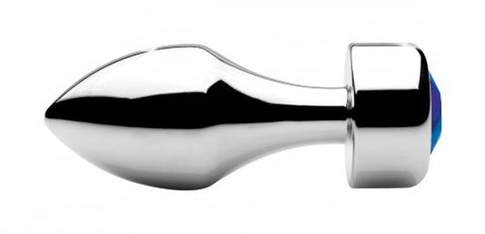 Aluminum Butt Plug With Blue Crystal - Small - UABDSM