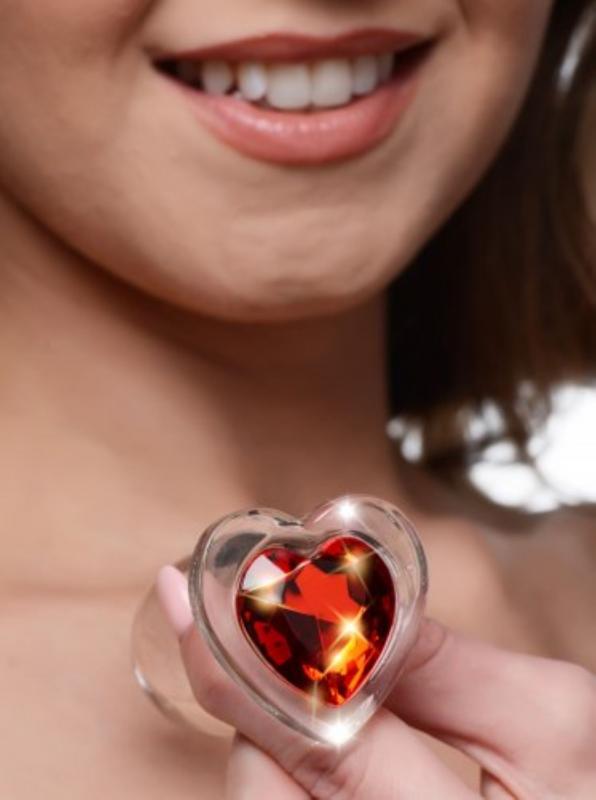 Red Heart Glass Anal Plug With Gem - Small - UABDSM