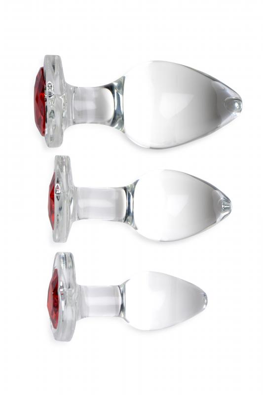 Red Heart Gem Glass Anal Plug Set - UABDSM