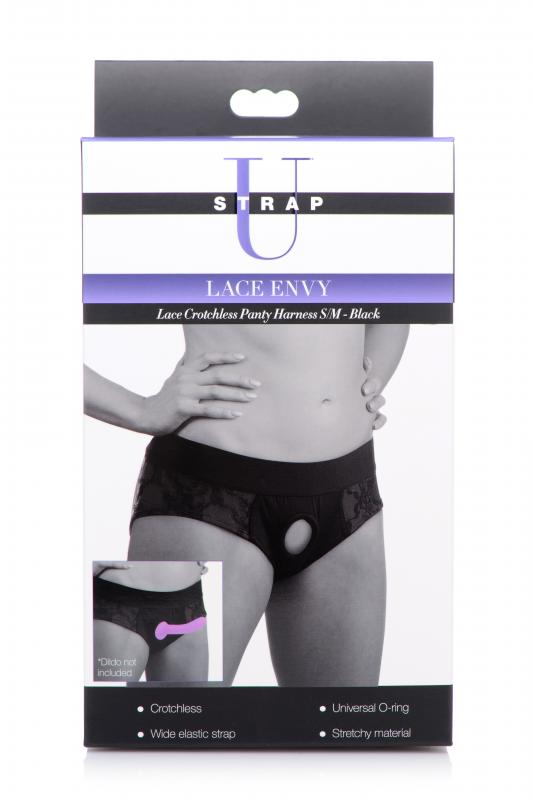 Envy Crotchless Lace Strap-On Harness - Black - UABDSM