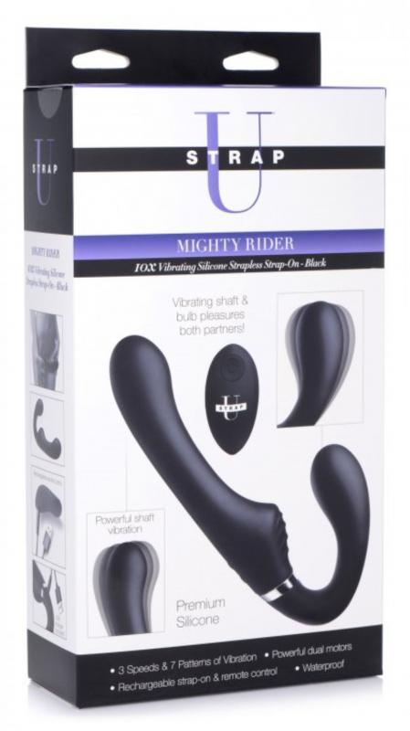 Mighty Rider Vibrating Strapless Strap-On - Black - UABDSM