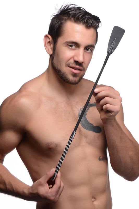 Short Leather Riding Crop with Rhinestone Handle - UABDSM