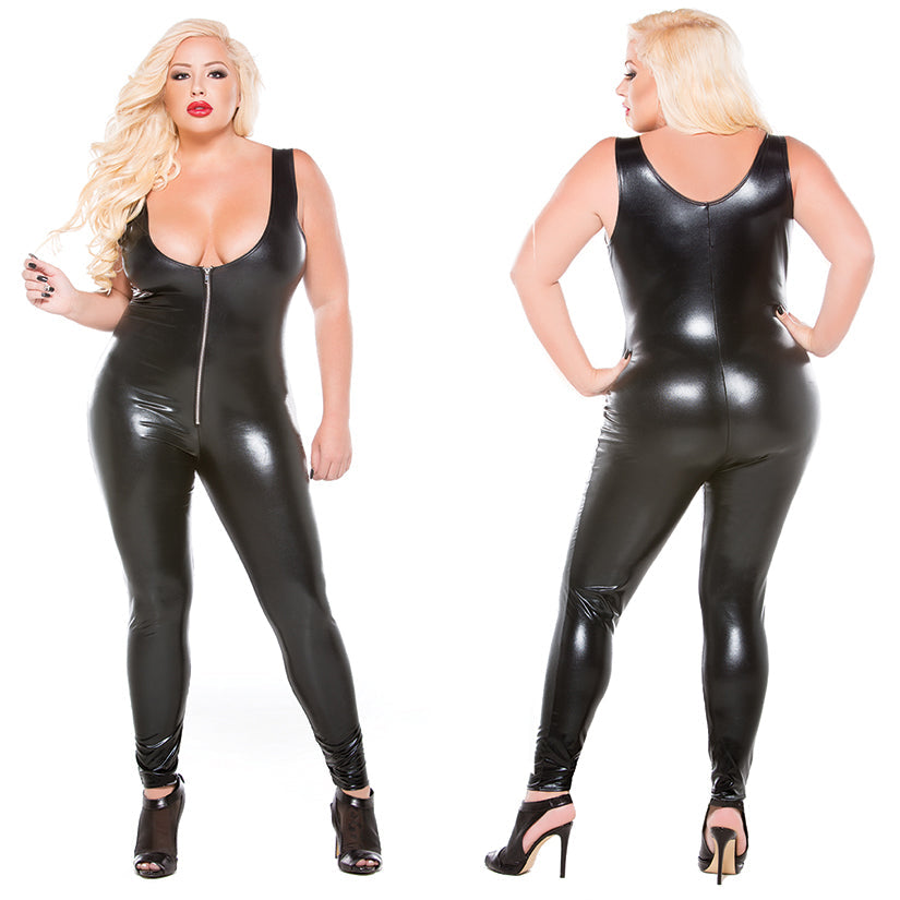 Kitten Plus Wet Look Catsuit - One Size Plus Size - UABDSM