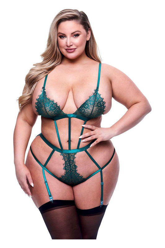 Sexy Strappy Lace Teddy With Garters Green Queen Sexy Strappy Lace Teddy With Garters Green Queen